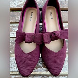 TORRID - Stretch Knit Mary Jane Bow Flat 11ww (Burgundy)